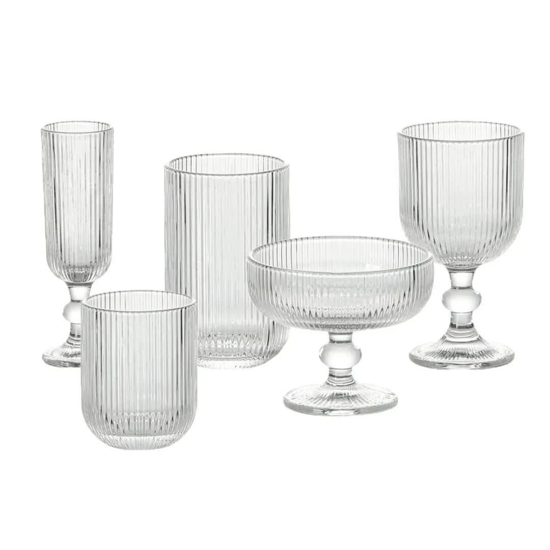 Colorful Vintage European Vertical Ribbed Glass Goblet, Champagne Glass, Wine Glass, Water Glass, Ice Cream Cup, Tea Cup