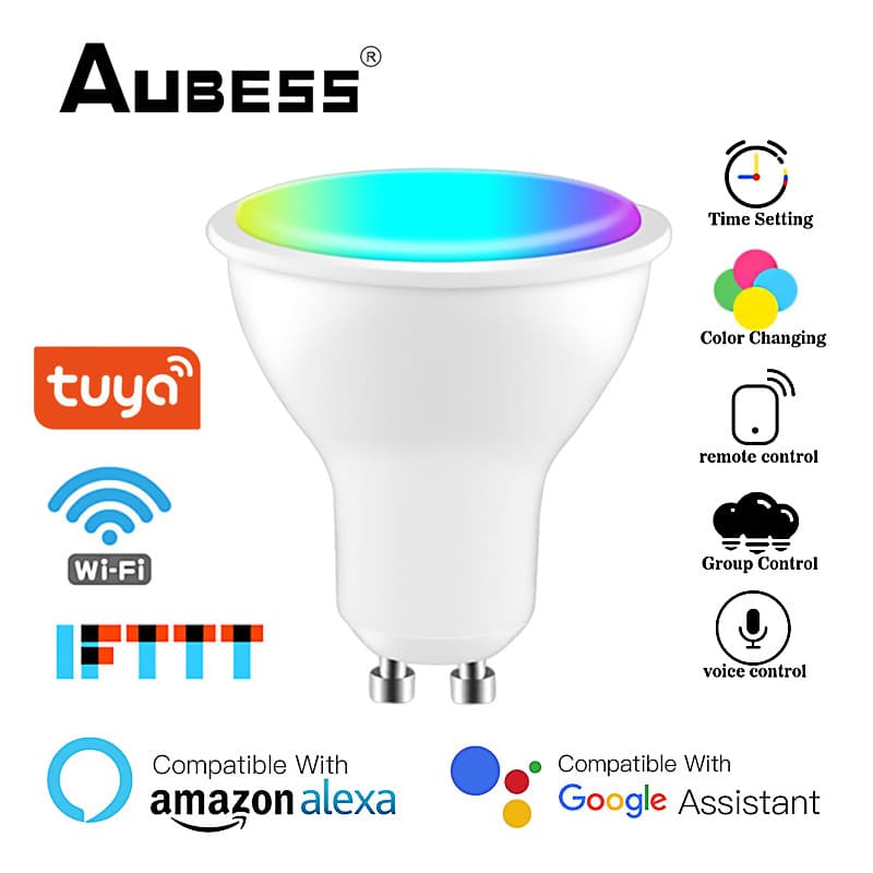 AUBESS Tuya WiFi Smart Spotlight 5W GU10 5-Channel RGB+CCT Full Voltage 100-240V with Timer