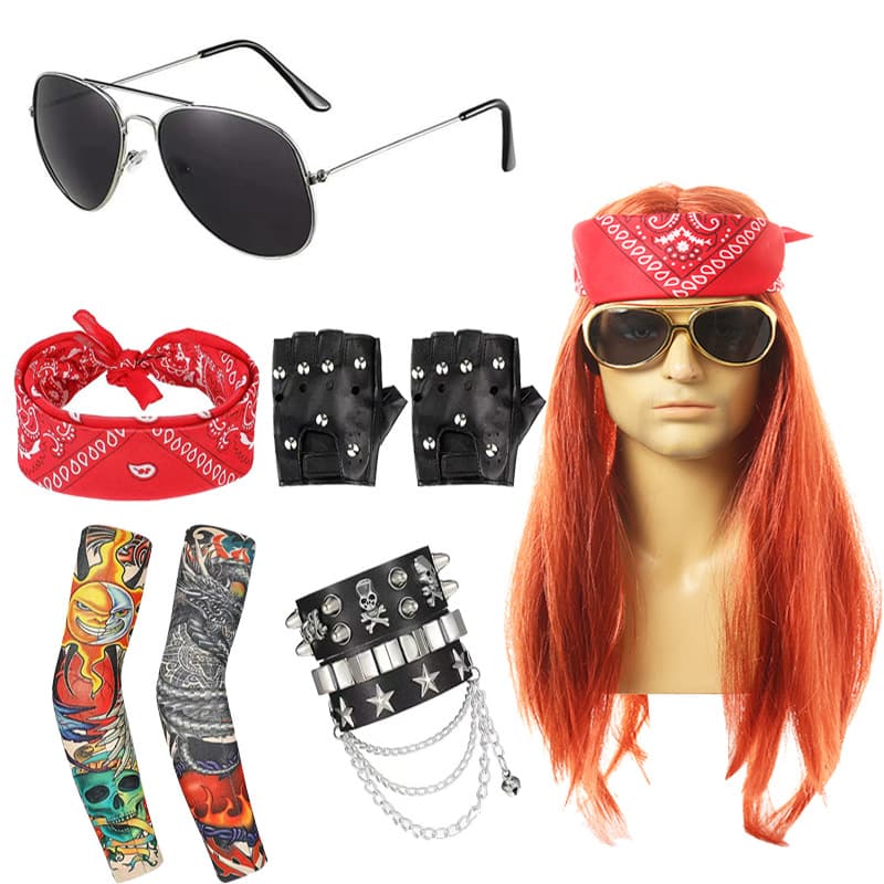 Cross-border Hot Item 70s Retro 80s Party Wig with Gold Chain Beard Disco Hip Hop Punk Personalized Bracelet