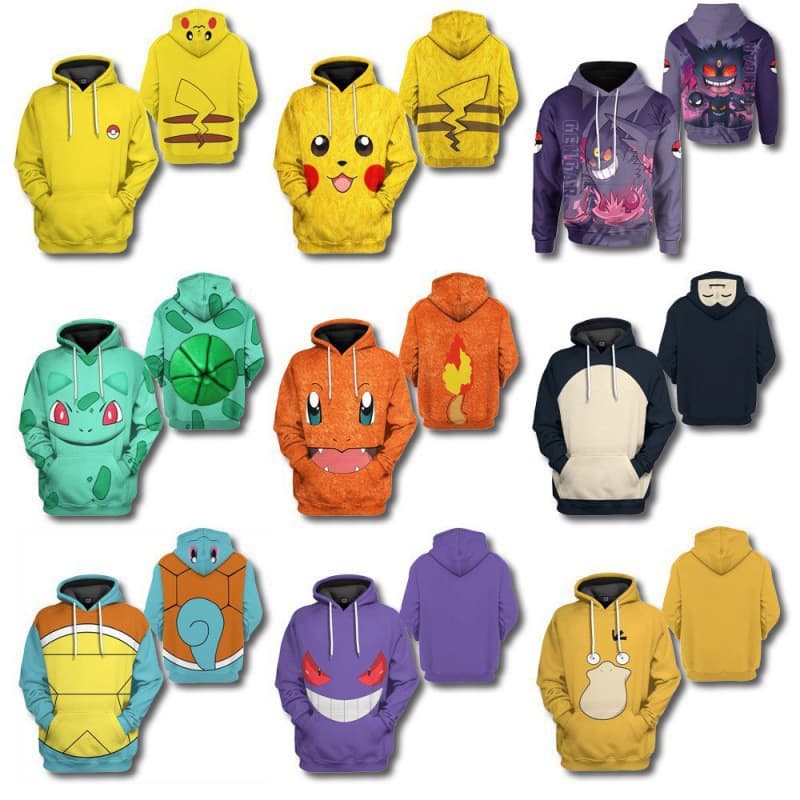 New Cross-Border Pokemon Hoodie Pikachu 3D Digital Psyduck Gengar Cute Fresh Hoodie