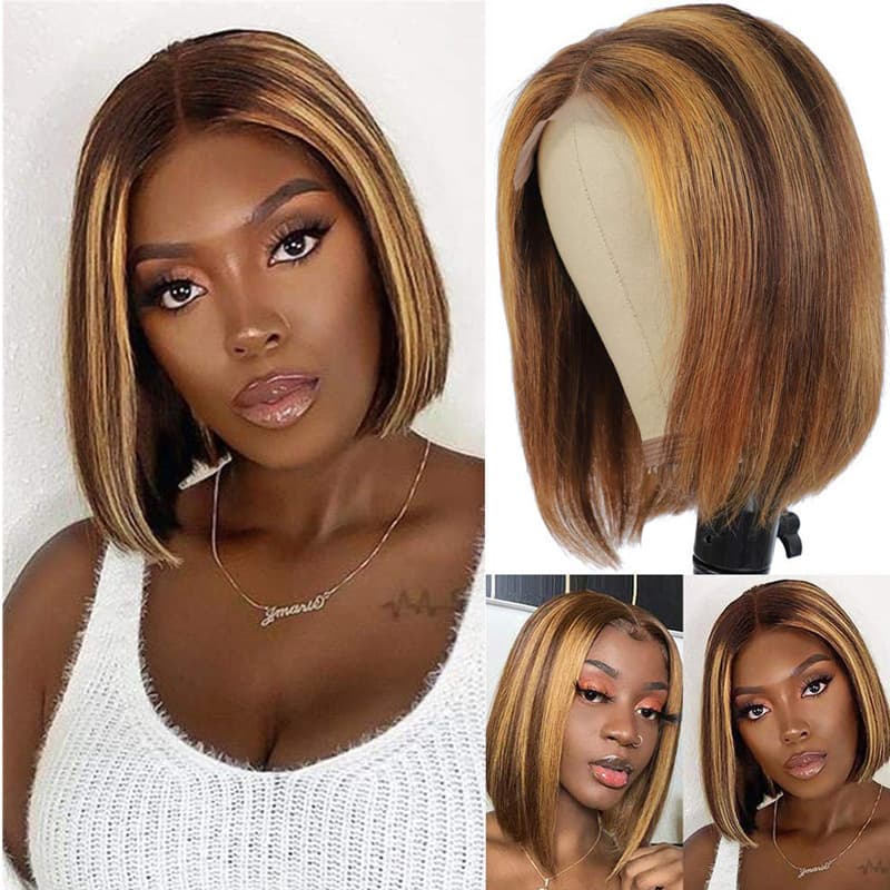 Cross-border hot-selling European and American BOBO women's chemical fiber wig fluffy short straight hair front lace high temperature silk wig headgear