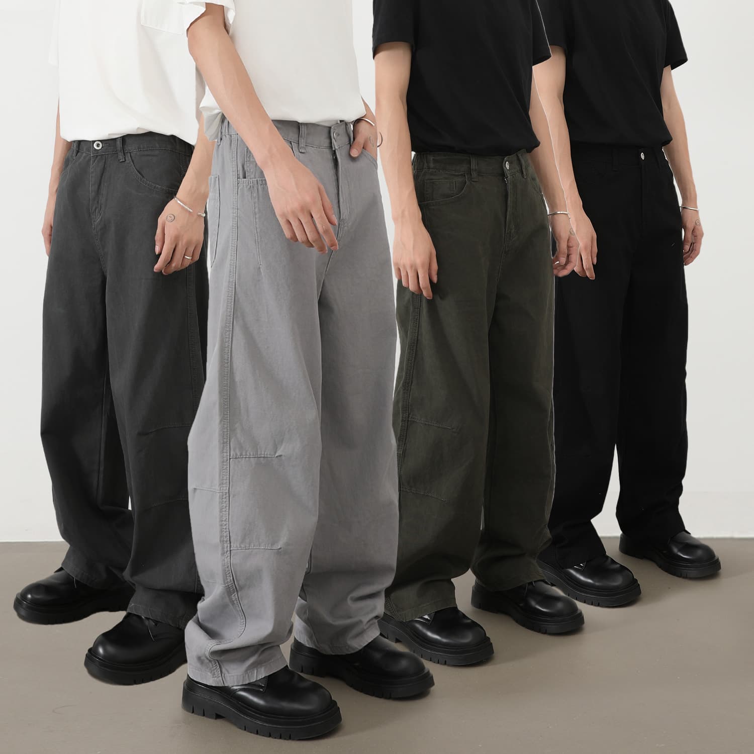 Nirben Denim | American Vibe High Street Half Elastic Waist Curved Denim Pants for Men, Straight Leg Casual Trousers