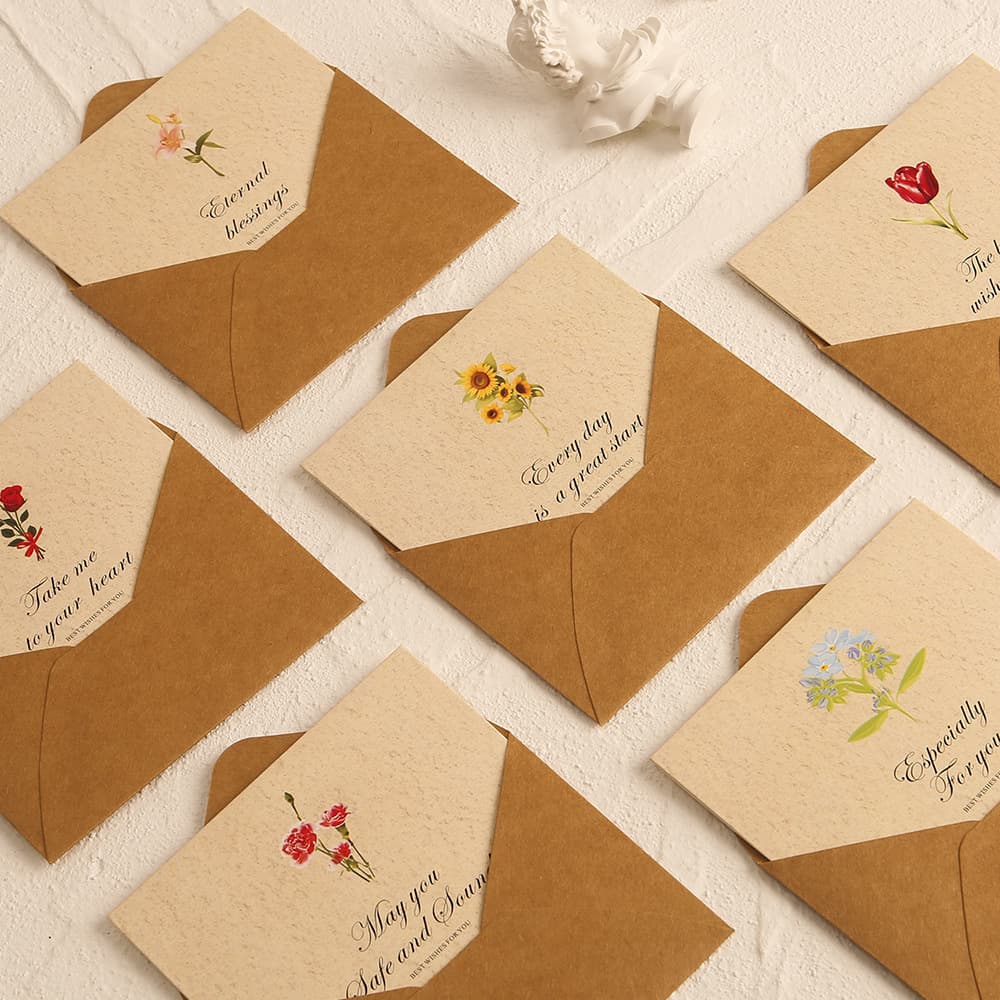 Floral Greeting Card Leaf Vintage Simple Christmas Birthday Foldable Thanksgiving Blessing Card Thank You Message Card