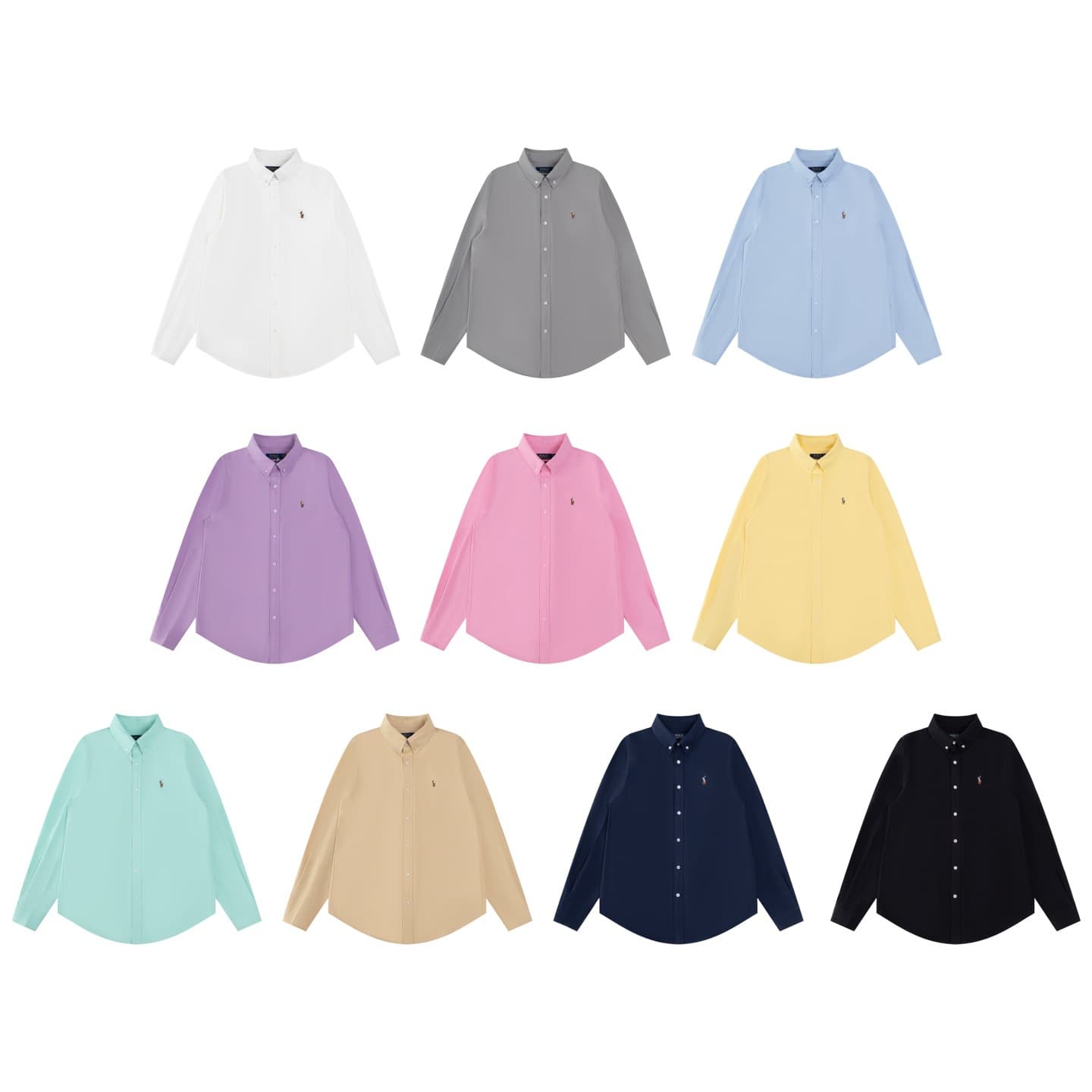 Ralph Oxford Spinning Colorful Horse Logo Embroidered Button Lapel Long Sleeve Casual Shirt Can be scanned and ready for delivery