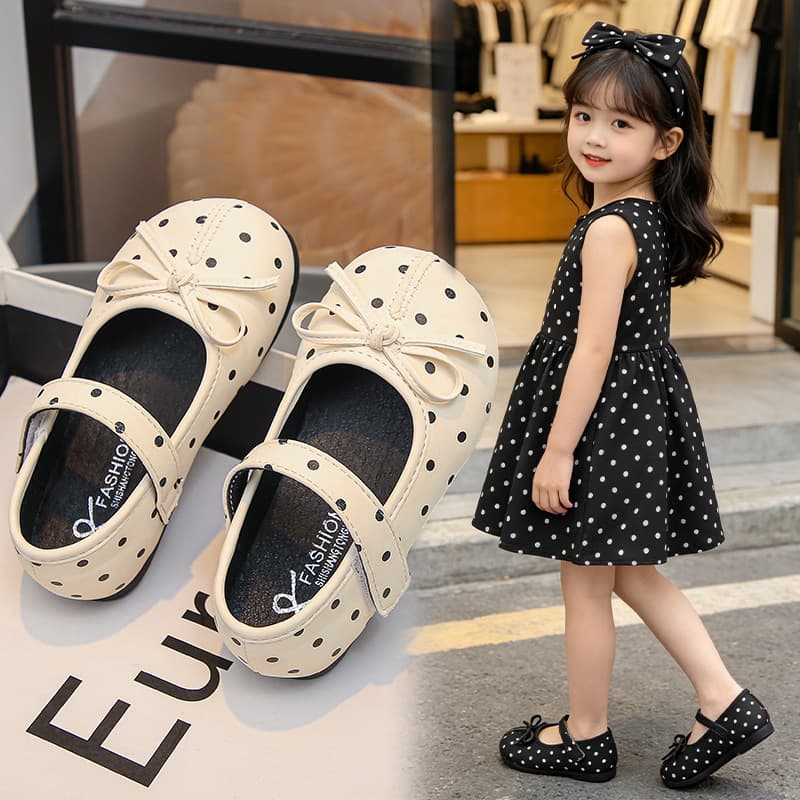 Girls' Polka Dot Bow Leather Shoes 2026 Spring & Fall New Soft-Soled Princess Shoes Korean Style Single Shoes Children's Fashionable Leather Shoes