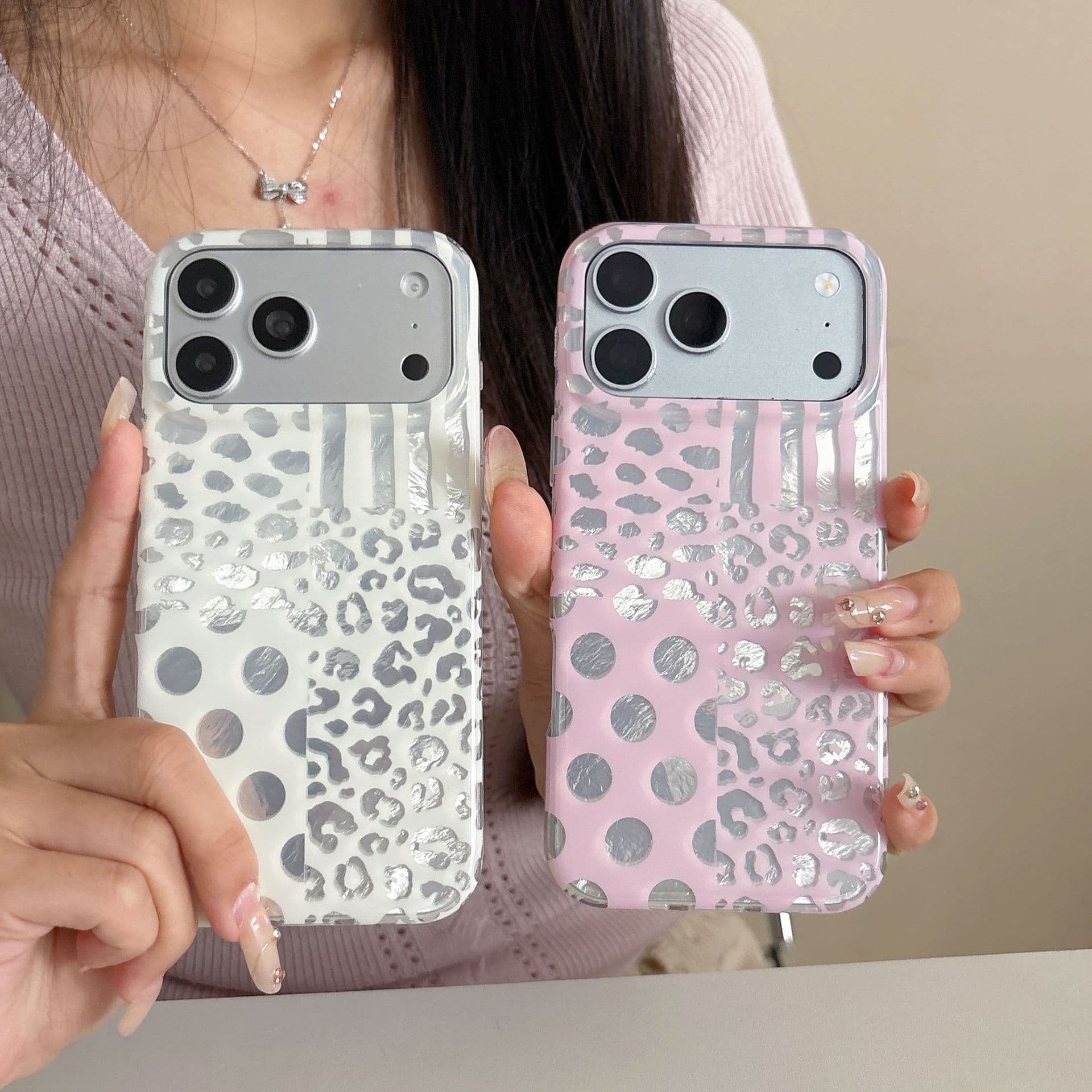 INS Foil Texture Ripple Leopard Print Case for iPhone 17 Pro Max, Apple 16 Creative 15/14 Hard