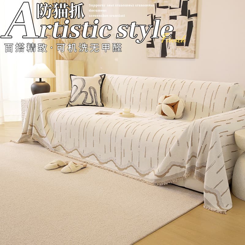 All-Season Chenille Sofa Cover, Simple and Premium Thick Full-Wrap Anti-Cat Scratch Sofa Slipcover and Cushion