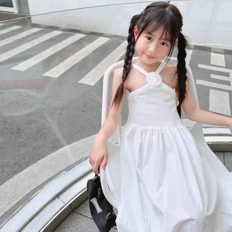 2026 Summer New Girls Sleeveless Dress French Style Children's White Princess Dress