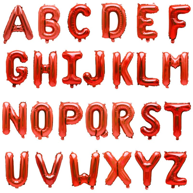 16-inch Body Slim Version 26 English Alphabet Number Balloon Red Aluminum Film Balloon Wedding Birthday Party Arrangement