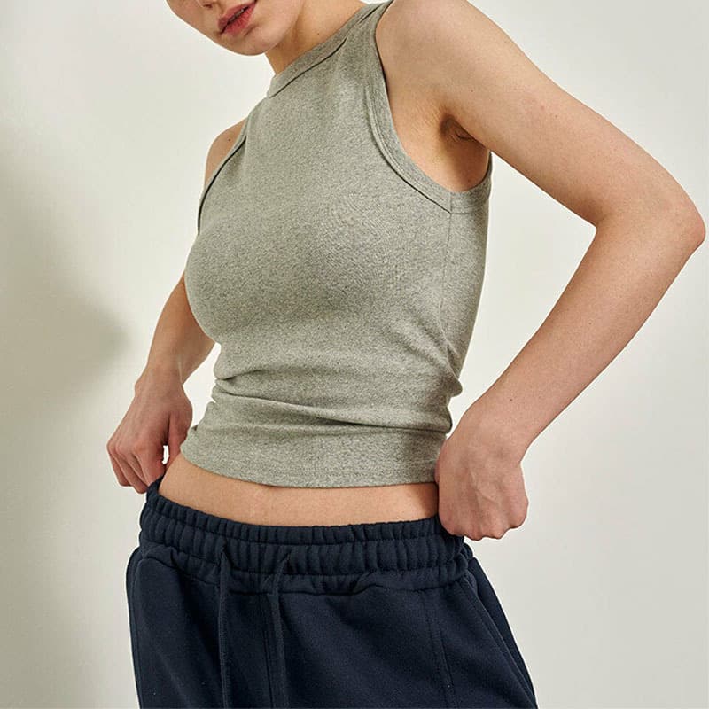 【Clearance Sale】Women's Vest Top with Built-in Pads, High-Stretch Ribbed Yoga Fitness Wear, Can Be Worn Alone