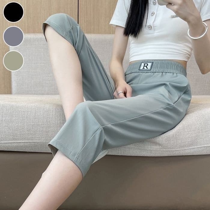 Summer Plus Size Capri Pants for Women 2026 New Ice Silk Thin High Waist Casual Harem Pants Petite Mid-Length