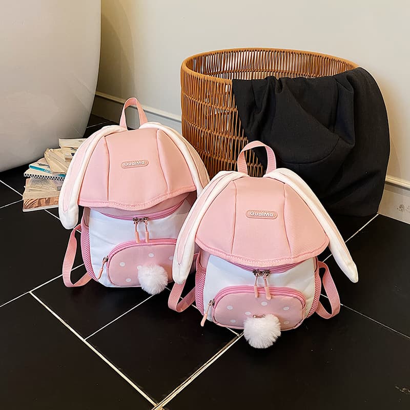 Cute bunny ears car children's backpack kindergarten boys and girls cartoon plush bunny tail lightweight school bag