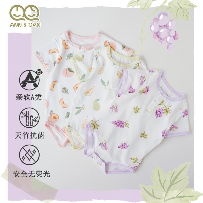 Xiao Andan summer thin baby clothes bamboo cotton newborn small flying sleeve jumpsuit short-sleeved crawling clothes baby fart clothes