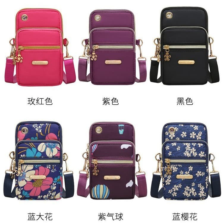New Style Women's Mobile Phone Bag, Three-Layer Shoulder Crossbody Bag, Daily Travel Accessory, Fabric Bag, Arm Bag, Wrist Bag, Purple Medium Size