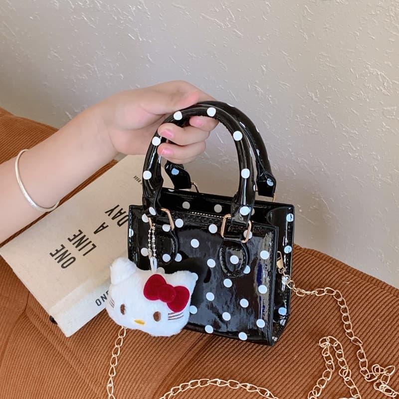 Children's polka dot handbag cartoon kt cat crossbody bag girls cute shoulder bag PU material chain bag