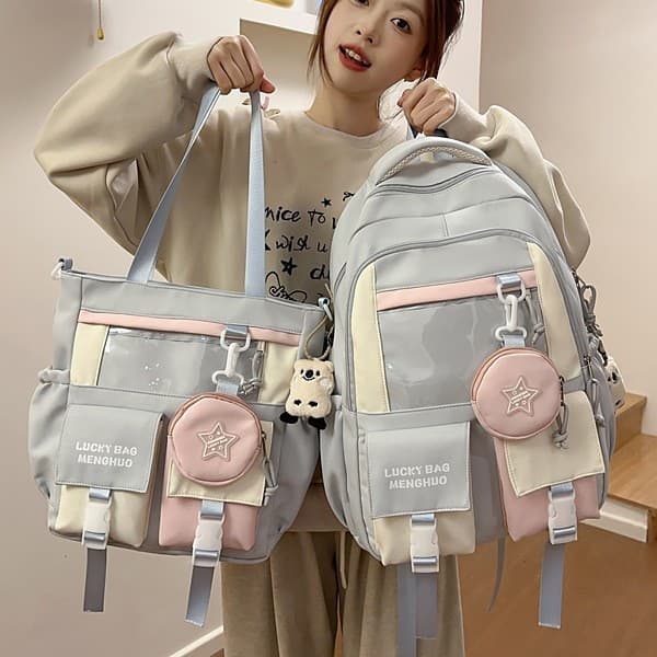 High-Aesthetic Backpack for Girls, Cute Japanese-Style Transparent Ita Bag, Double-Shoulder Student Backpack for Middle Schoolers