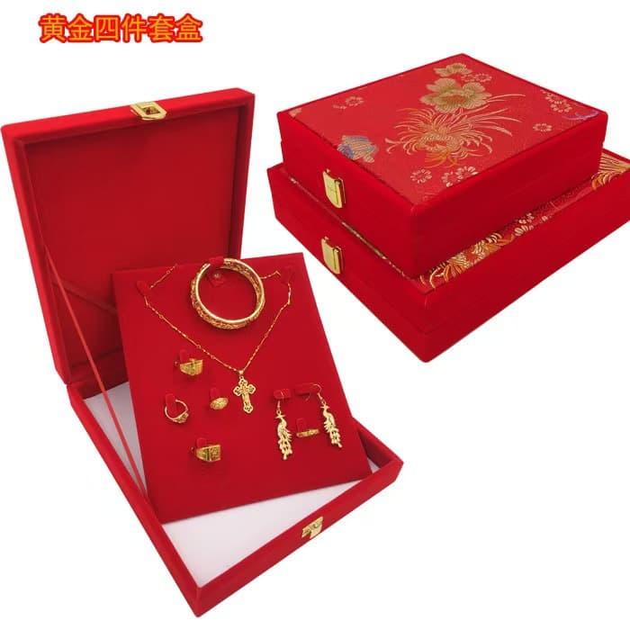 Gold Jewelry Box Red Velvet Dragon Silk Bracelet Set Gift Packaging Storage Box Wedding Bridegroom Marital Happiness New Bridegroom