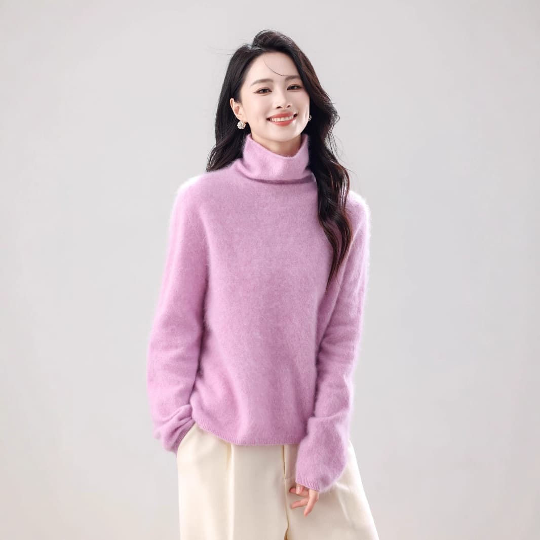 Brushed 2025 New 5% Goat Cashmere 95% Australian Wool High Neck Cowl Neck Seamless Brushed Cashmere Women