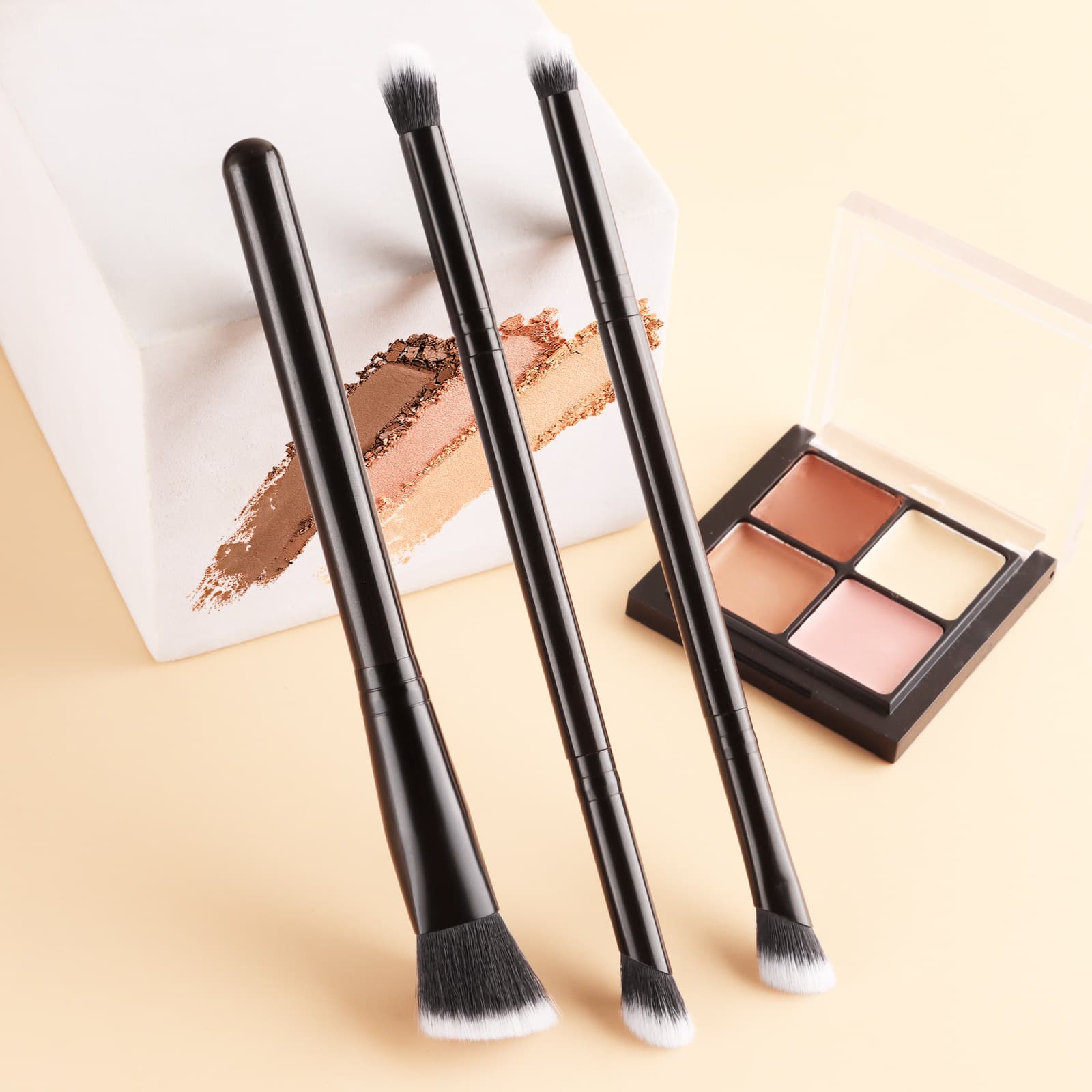 3 Dual-Color Hair Makeup Brushes Blending Brush Nose Shadow Brush Concealer Brush Eyeshadow Brush Multi-Functional Double-Ended Makeup Brush