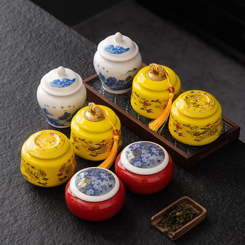 Factory-direct ceramic tea caddies, sealed containers for tea, candies, and powders, portable and moisture-proof.