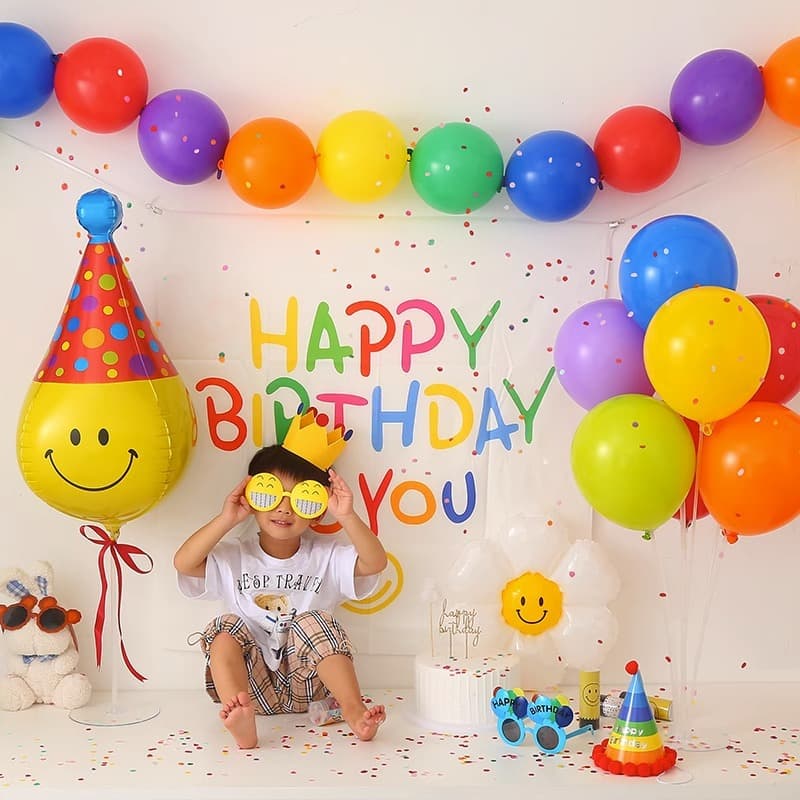 Ins Baby Birthday Decoration Colorful Tail Ball Smiley Balloon Set for Boy Girl First Birthday Party Background Setup