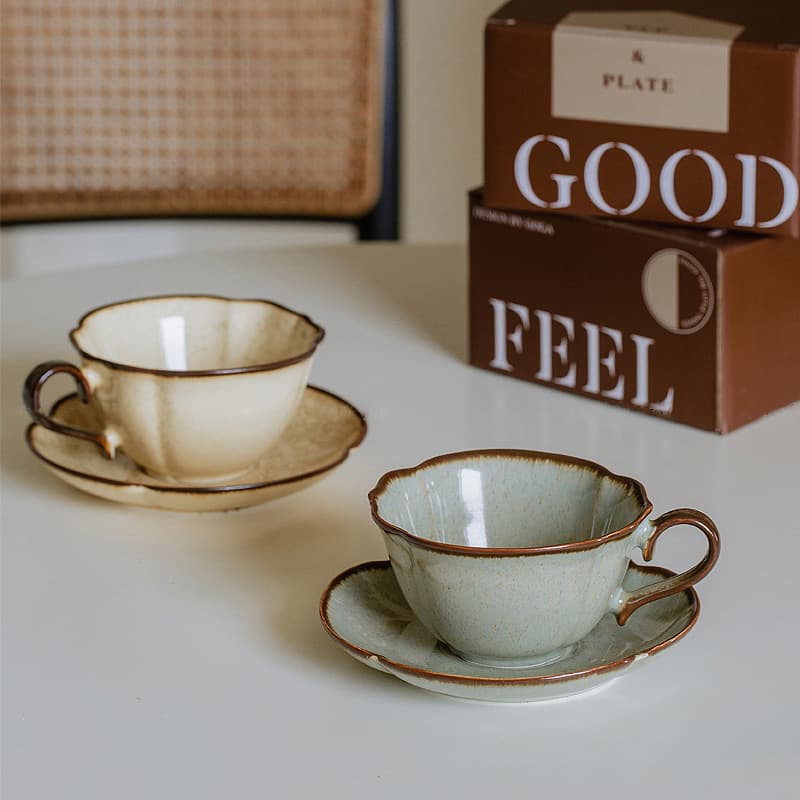 Vintage Simple Hibiscus Coffee Cup Saucer Latte Cup Cappuccino Cup Home Commercial Retro Style Coffee Cup Saucer Dessert Plate