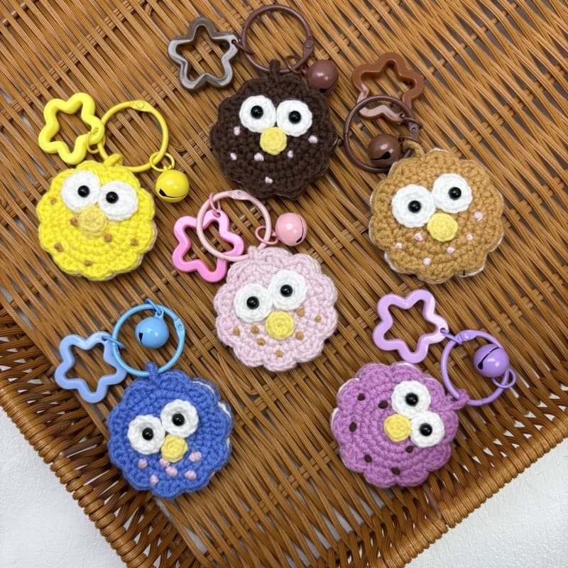 Cartoon Smiley Cookie Plush Crochet Keychain Ring Backpack Schoolbag Pendant Accessory Small Gift Wholesale Cute