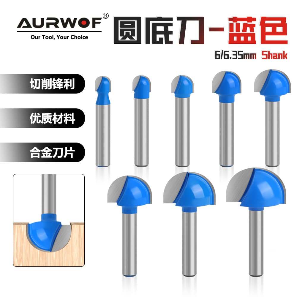 Blue 1/4 Handle 6 Handle Round Bottom Carving Knife Woodworking Semi-Circular Relief Tool Round Head Engraving Machine Ball Knife