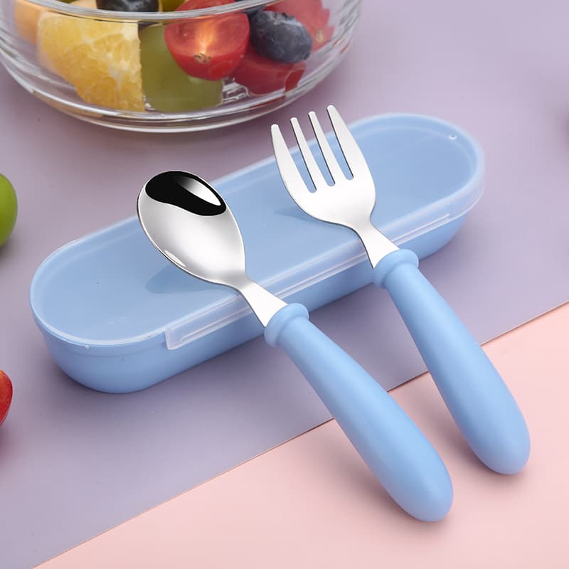 304 Stainless Steel Spoon and Fork Set for Kids, Baby Training Utensils for Learning to Eat, Portable Children's Dinnerware Set