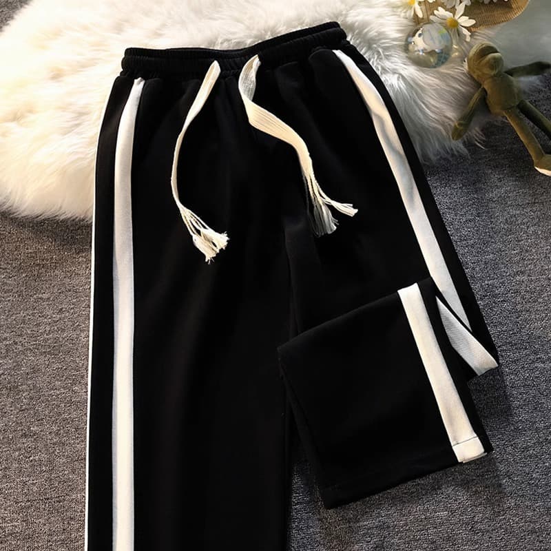 Striped Casual Pants for Men and Women Summer Contrast Color Patchwork American Street Style Wide Leg Sweatpants Couple Straight Loose Fit Trousers