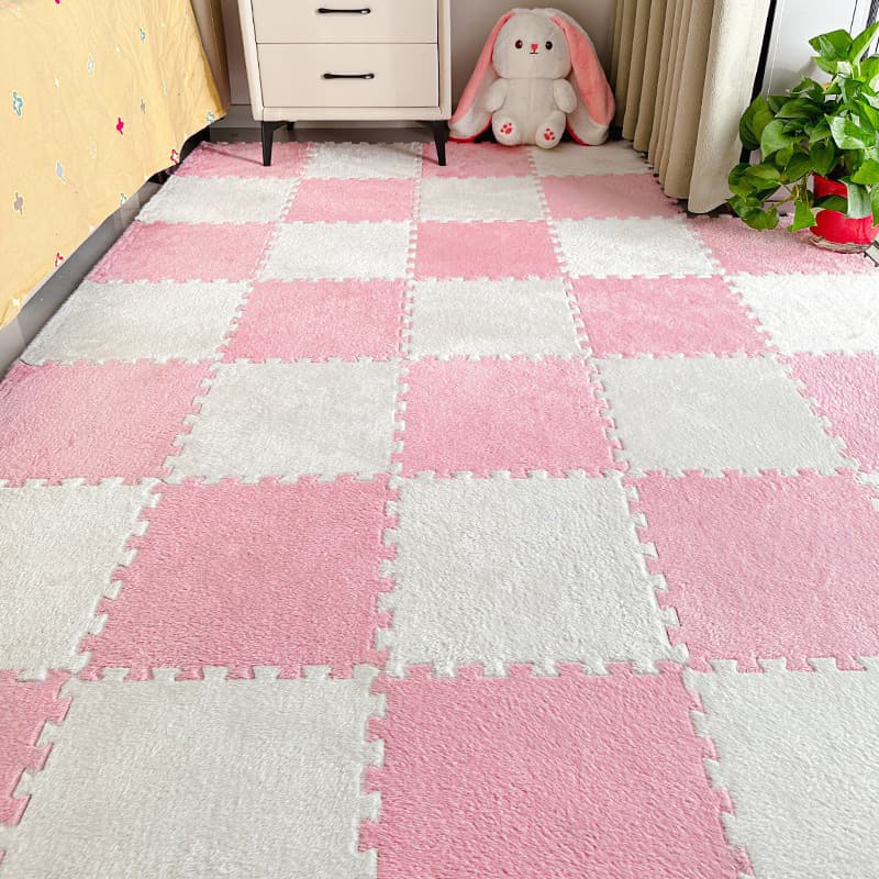 Spliced Plush Carpet for Children's Room, Baby Crawling Mat, Living Room, Bedroom, Bay Window Floor Mat, Linen Material, Non-Slip