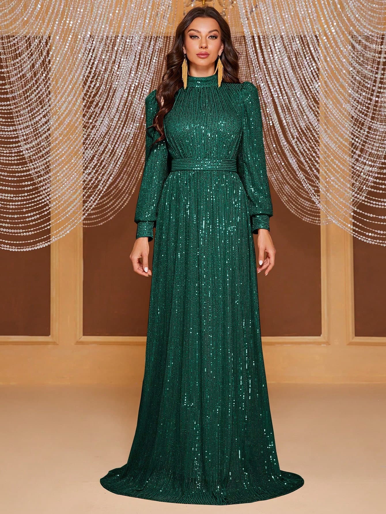 Women's Long Sleeve Dress Sequin Gown - MGT819