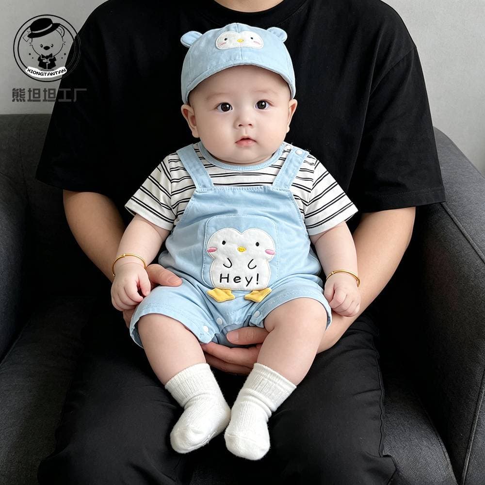 Super good-looking summer short-sleeved jumpsuit for baby boys, baby summer thin clothes, pure cotton, super cute outing clothes for small months old