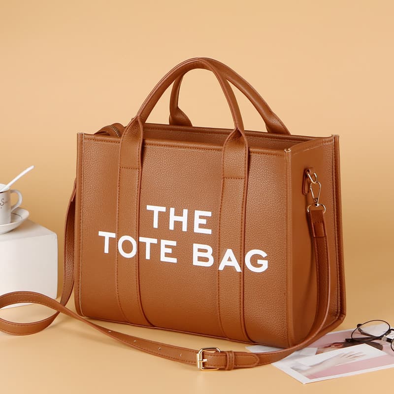 Pure Color PU Letter Single Shoulder Bag Women's Casual Crossbody Large Capacity Tote Bag Street Trend Medium Square Bag
