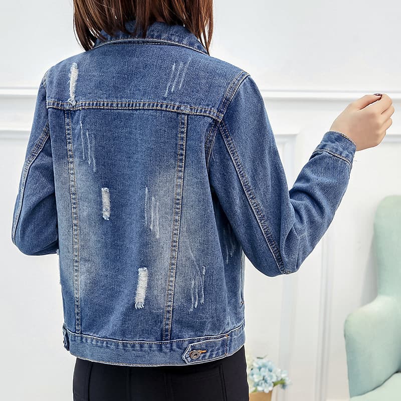New Spring/Autumn Denim Jacket for Women, Plus Size Short Loose Fit Casual Coat with Ripped Holes, Fashion Style