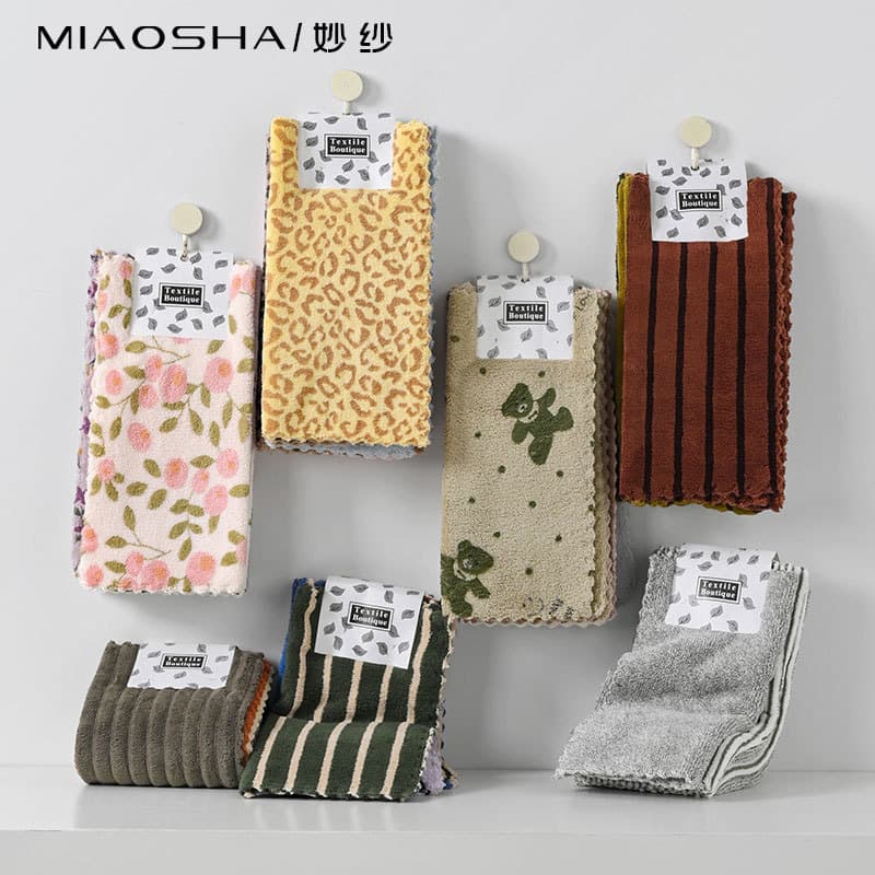 Coral velvet square towel 5 pack card towel 30*30 small towel kitchen leopard print rag soft absorbent tea towel cross-border