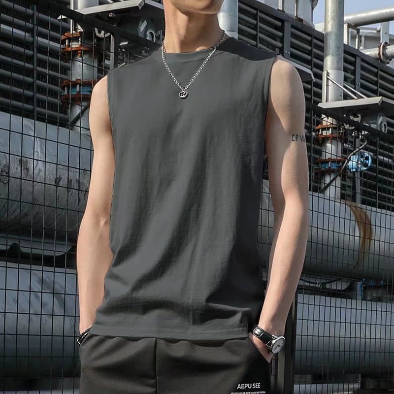 Men's Vest Color Summer Loose Style Sleeveless Base Layer Top Versatile Hong Kong Style Casual Korean Style Simple Youth