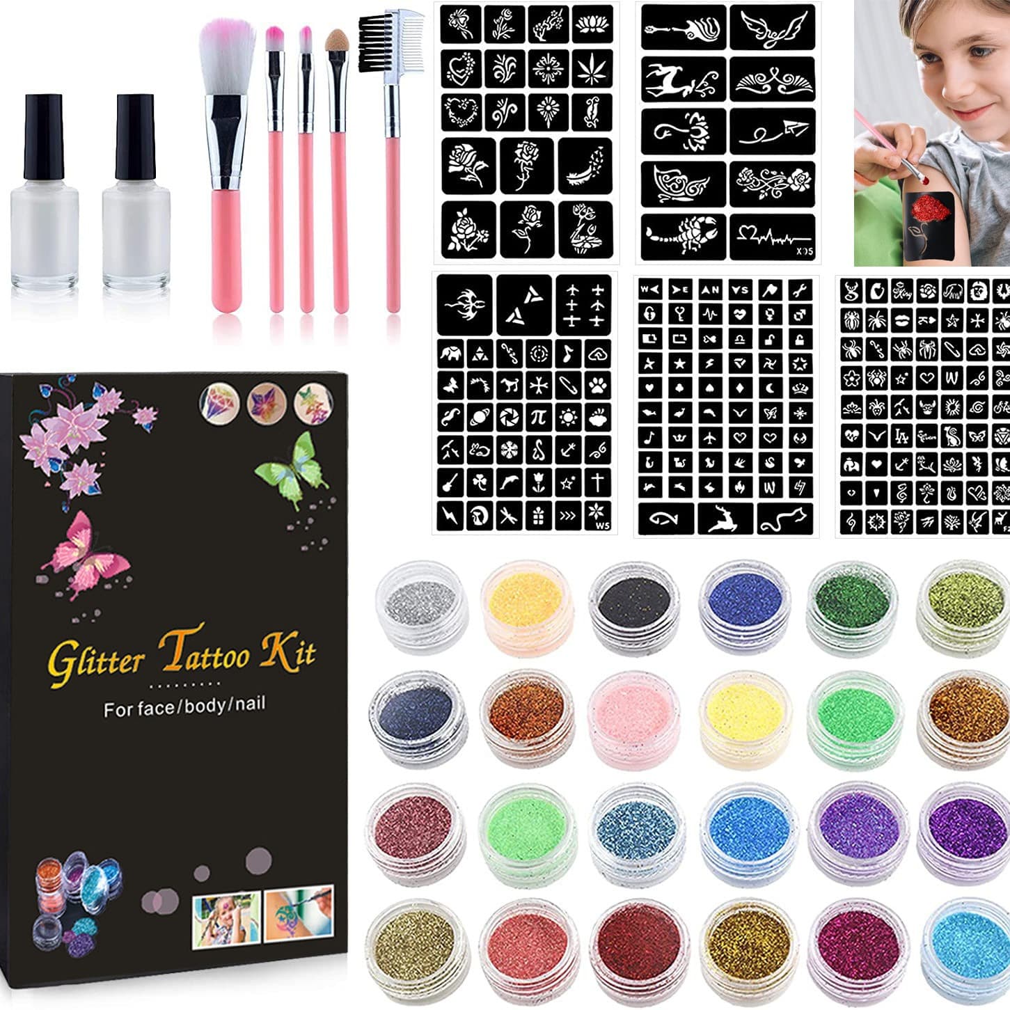 Cartoon Flash Tattoo Kit Semi-permanent Small Tattoo Colorful Template Stage Glitter Makeup Nail Art Glitter Half-permanent Tattoo Kit