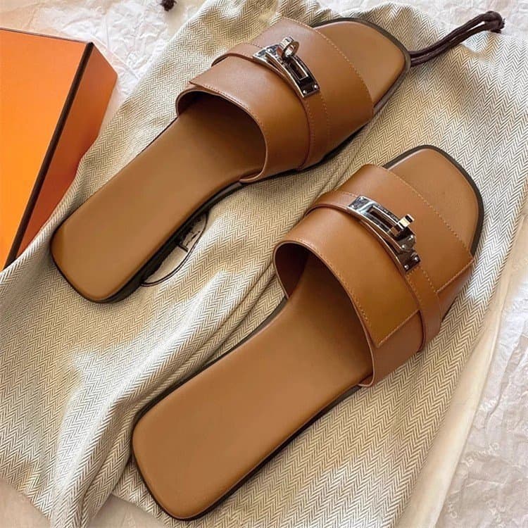Letter Buckle Strap Sandals for Women, 2026 Summer New Trendy Sexy Flat Square-Toed Open-Toe Beach Slippers