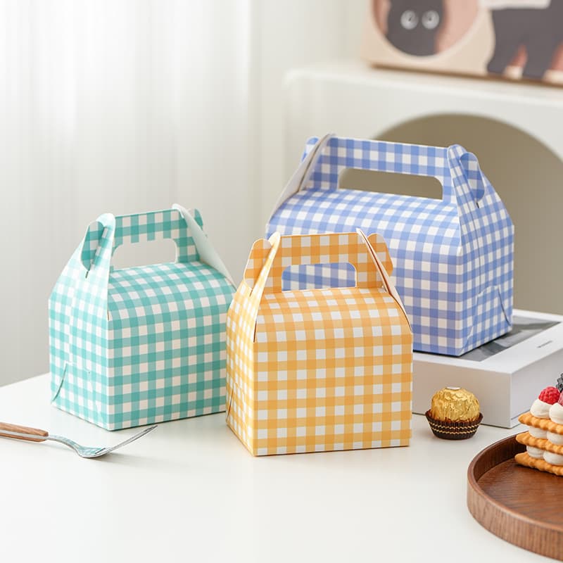 Disposable Bakery Packaging Box Mousse Box Handheld Pastry Box Sliced Cake Packaging Paper Box Plaid Box