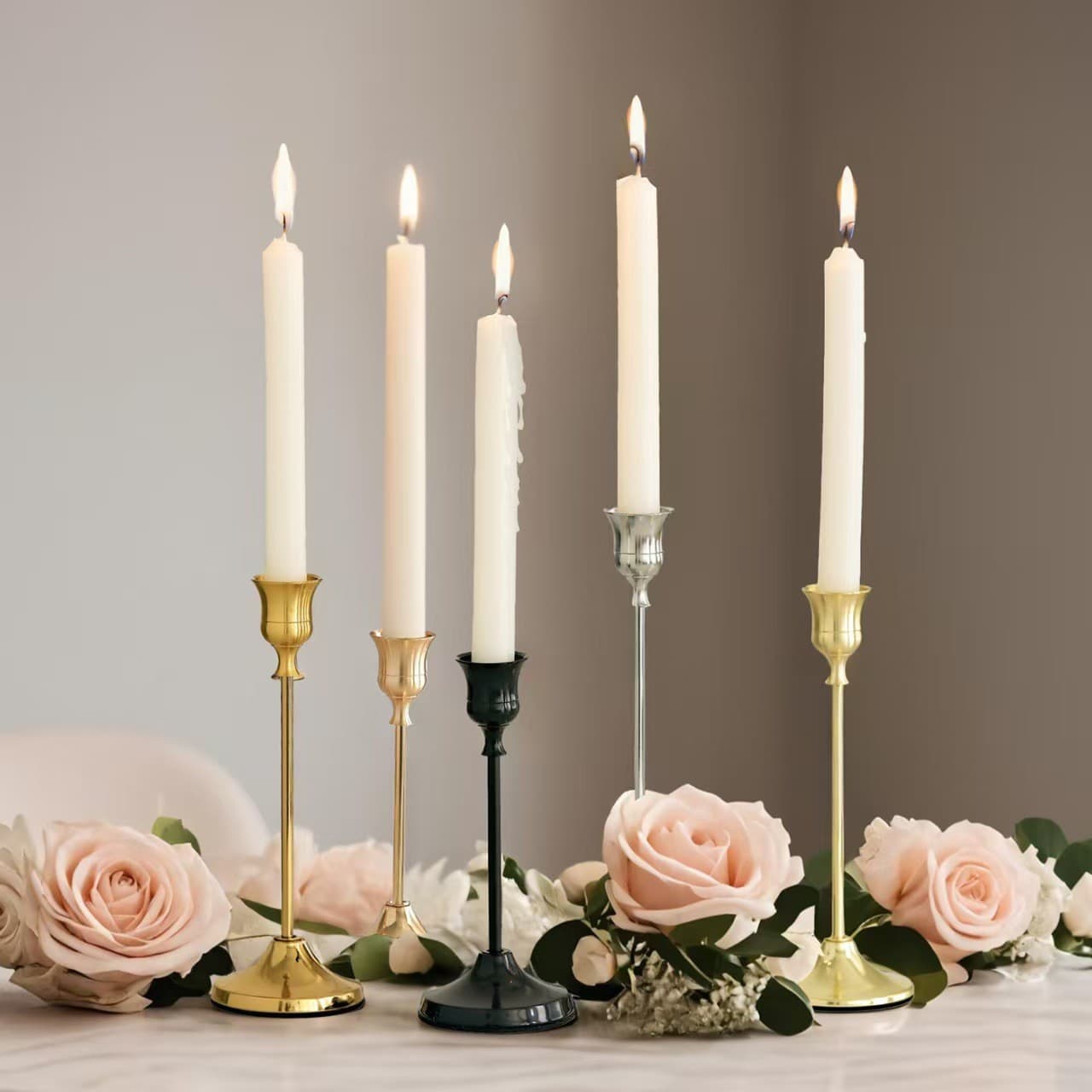 Cross-border wholesale electroplated aluminum candle holder, single-head, rust-proof, for wedding, restaurant, home decoration, ambiance design prop