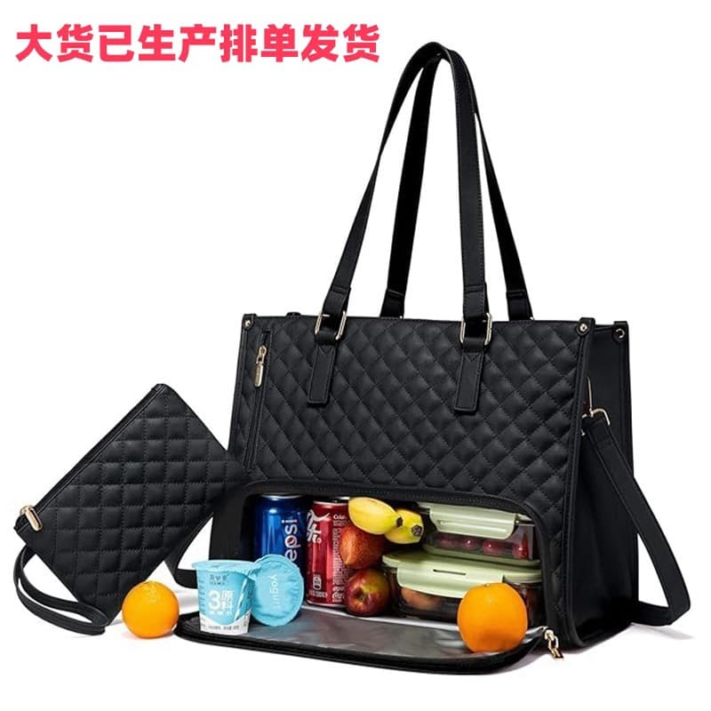 New 2-in-1 Handbag Insulated Lunch Tote Bag Large Capacity Laptop Storage Bag Shoulder Bag Mommy Bag