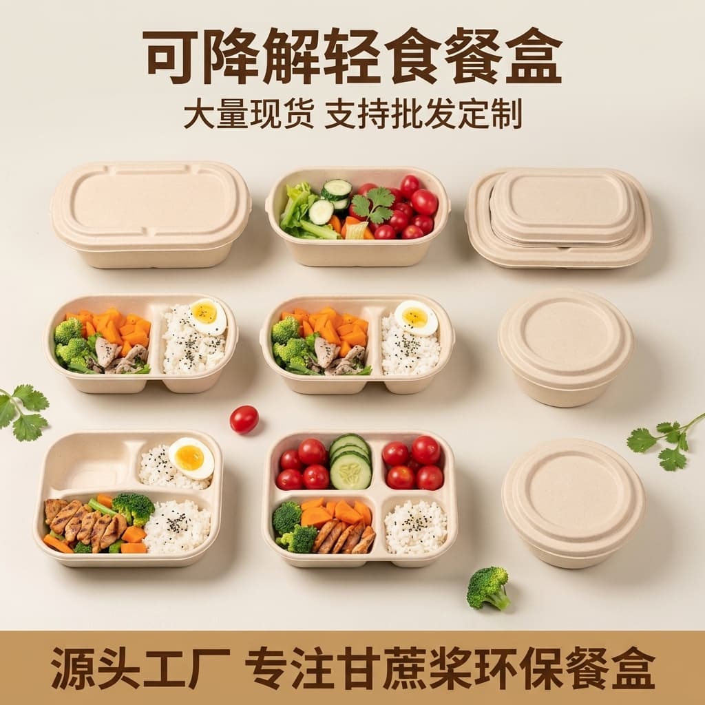 Biodegradable Light Meal Box Japanese Dip Bento Box Afternoon Tea Fruit Salad Multi-Compartment Picnic Takeout Container