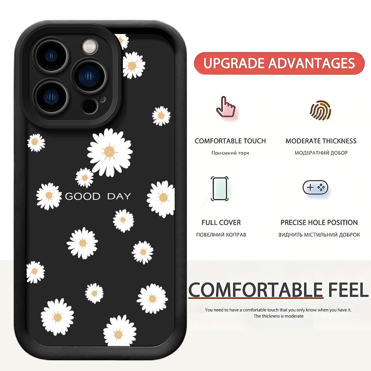 Large and Small Daisy Cross-border Emery Step Eye Black Groove Case for iPhone 15/16/17