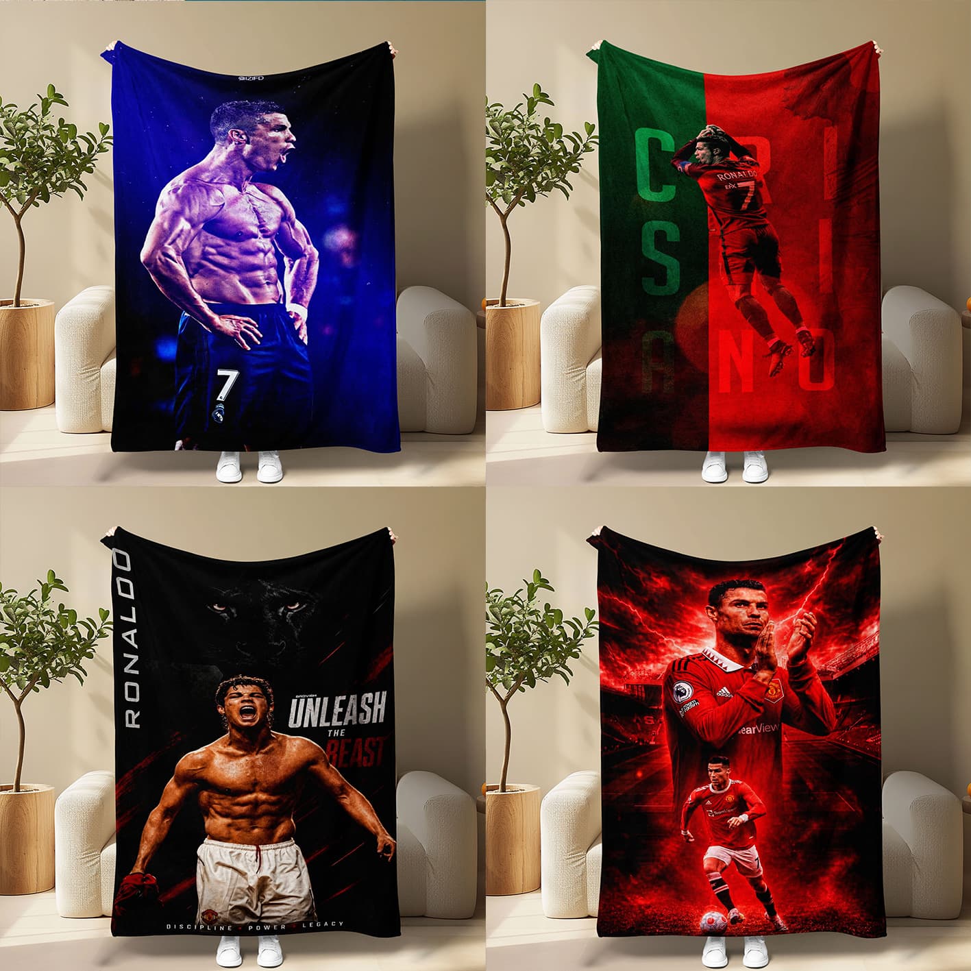 FIFA World Cup Cristiano Ronaldo Theme Flannel Blanket, Fan Decoration Bedroom Sofa Throw Blanket, Quick-Dry Soft Warm Blanket