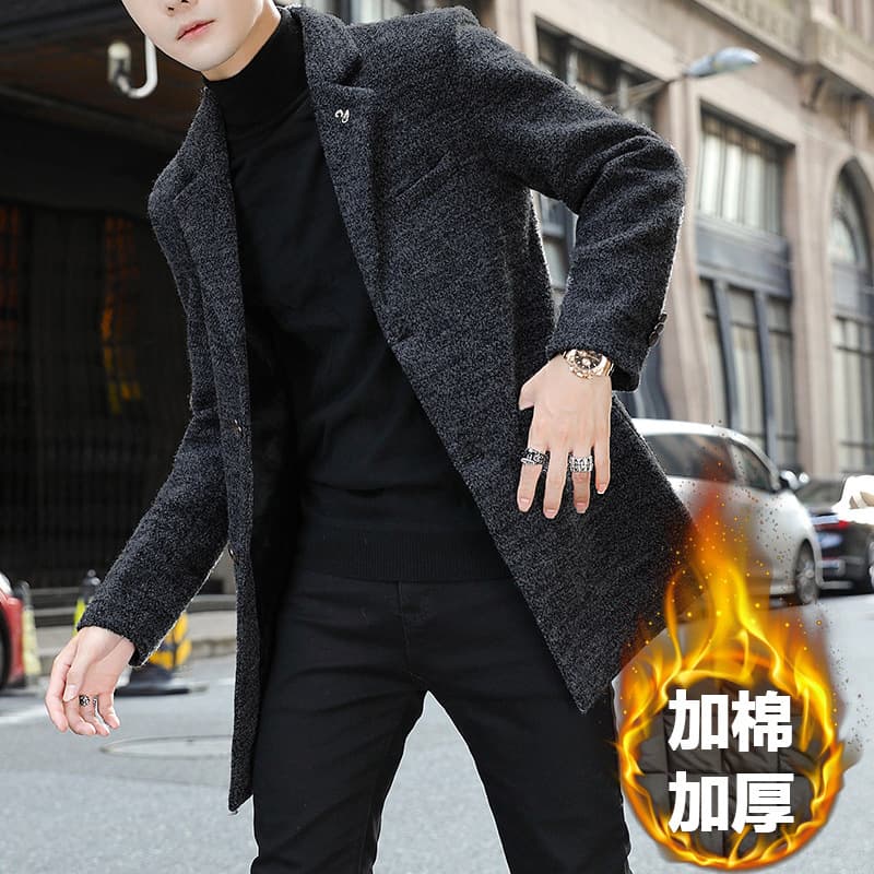 Cross-Border Autumn/Winter Foreign Trade Fashion Wool Overcoat Men's Korean Style Cotton-Padded Thick Trendy Men's Wool Trench Coat Jacket