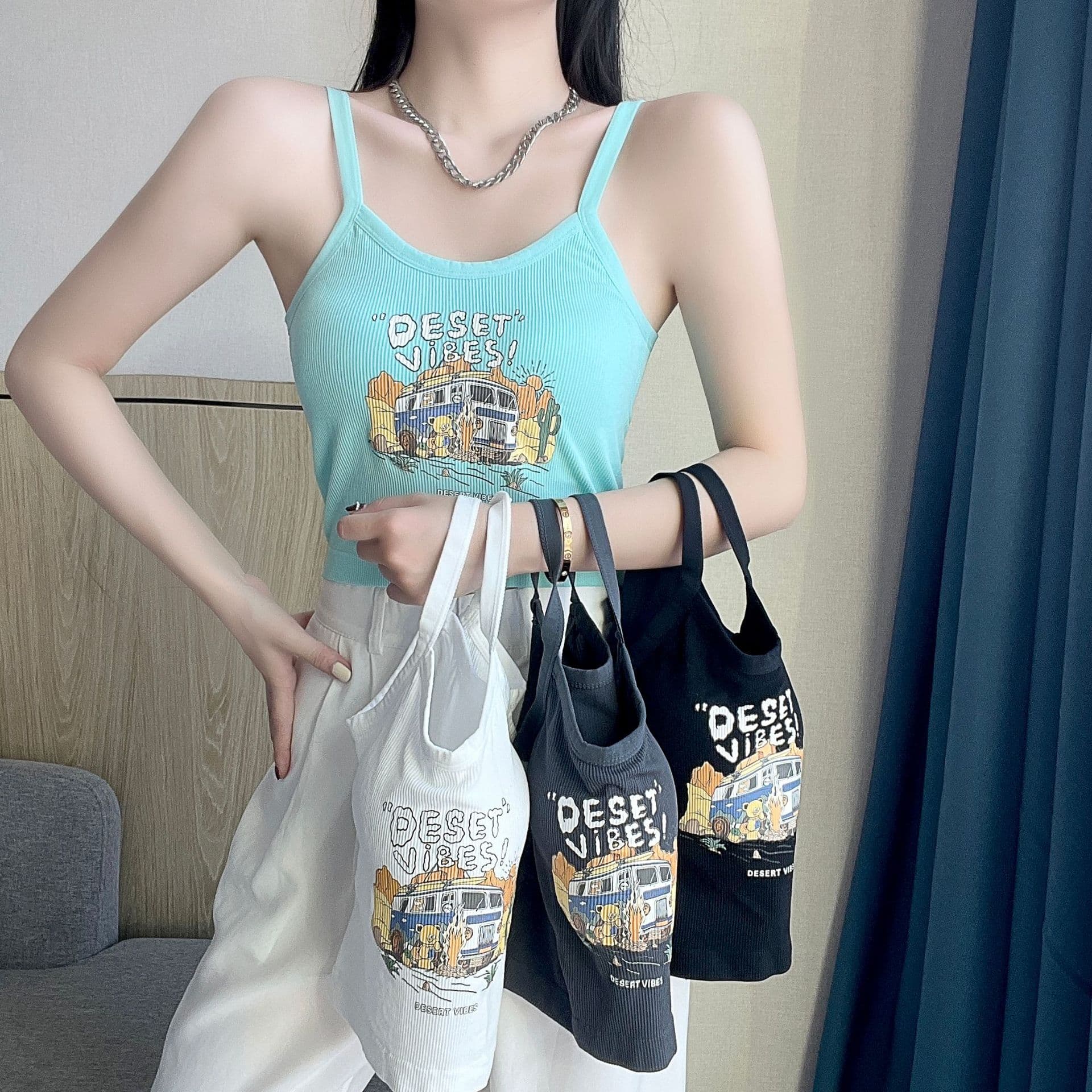 Seamless Backless Camisole with Built-in Pads, Tank Top for Women, Summer Printed Crop Top, Inner Wear or Outer Wear