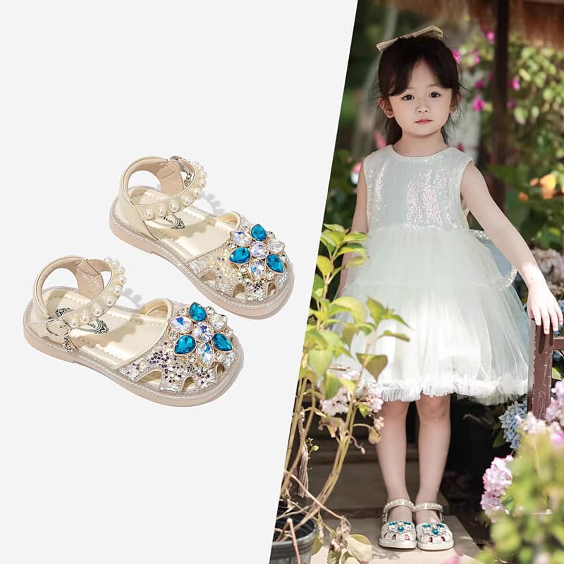 Girls' Shoes Children's Princess Baotou Sandals 2025 New Summer Girl Baby Style Full Diamond Crystal Shoes