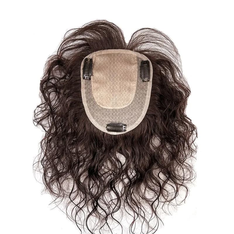 Top Hair Piece Curly Wig Realistic Hair Replacement Invisible Coverage for Gray Hair Wool Curls Volumizing Hairpiece for Middle-Aged Women