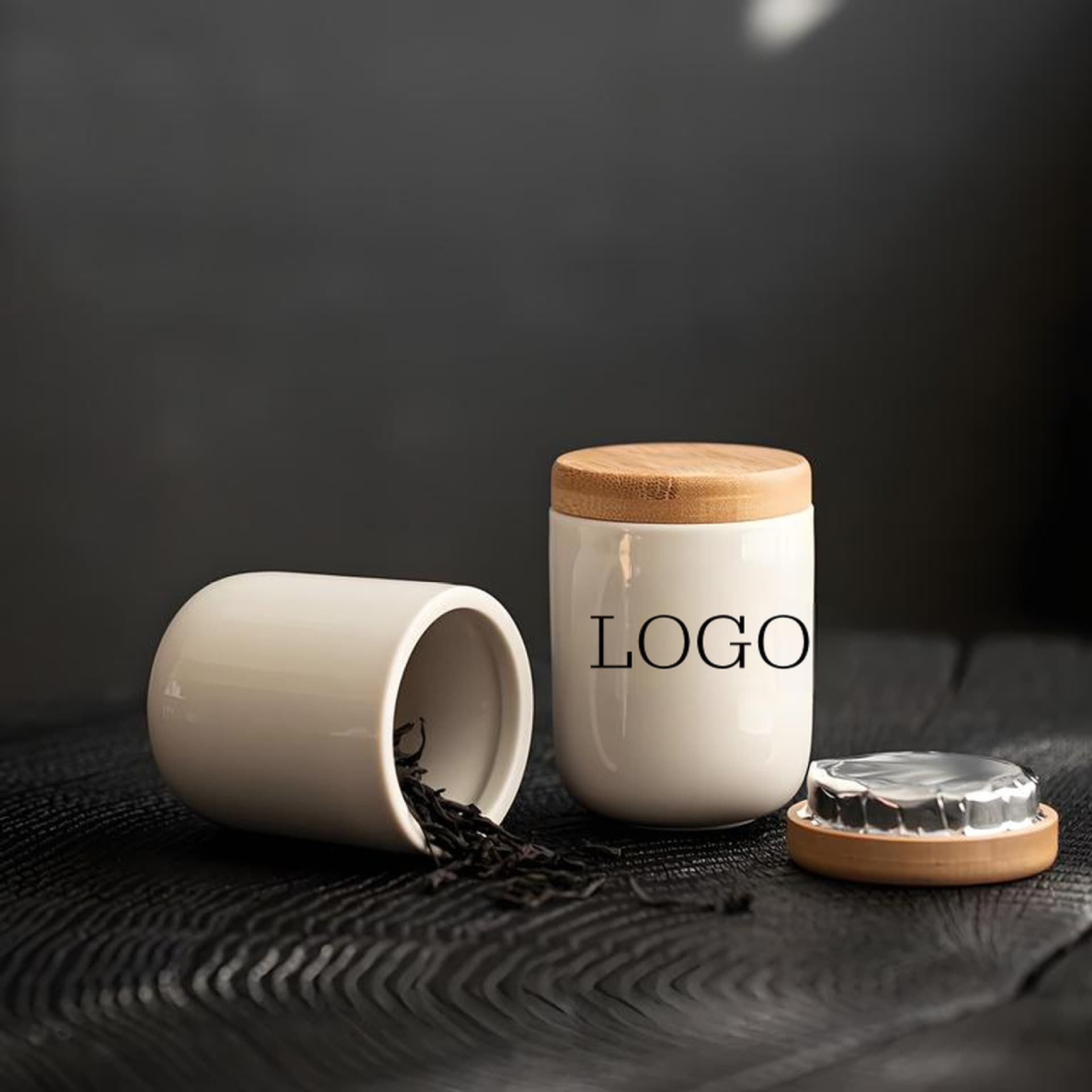 Ceramic Jar with Bamboo Wood Lid for Balm, Wholesale Moisture-Proof Tea Storage Jar, Kitchen Dried Fruit Jar Bottle